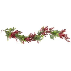 5' X 8" Frosted Red Berry And Pine Artificial Christmas Garland, Unlit