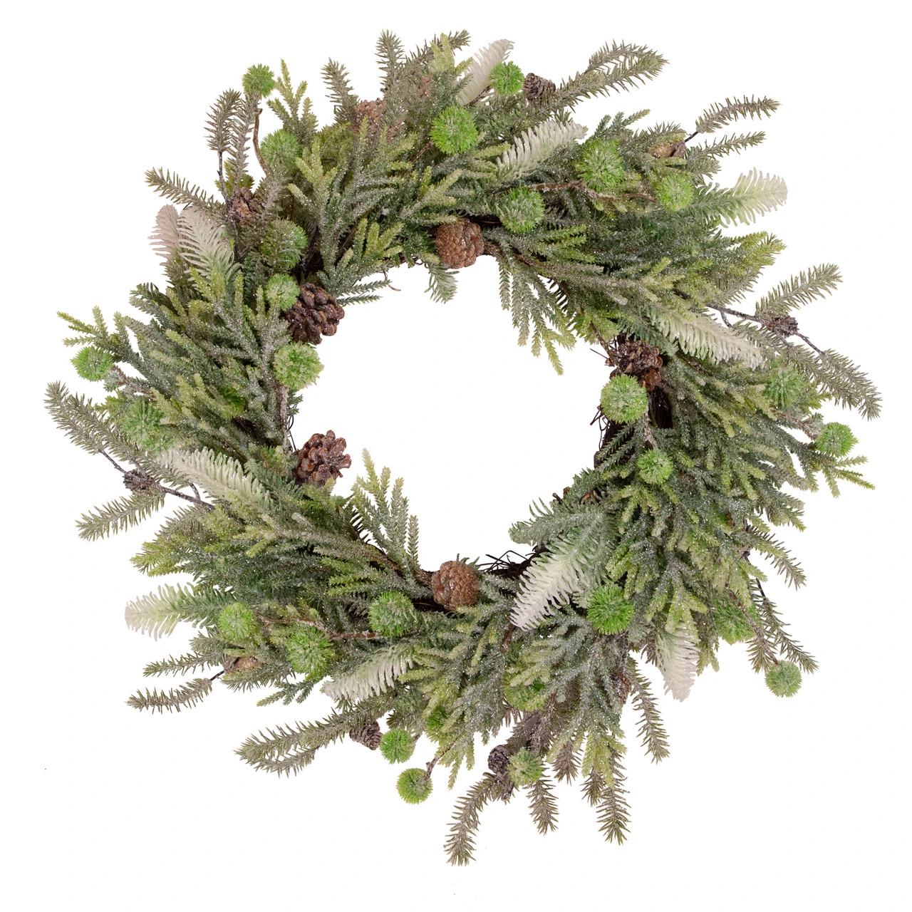 Artificial Christmas Wreath With Frosted Foliage And Pine Cones, 24-Inch, Unlit 3 Artificial Christmas Wreath With Frosted Foliage And Pine Cones, 24-Inch, Unlit