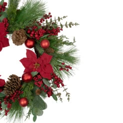 Artificial Red Berry And Poinsettia Christmas Wreath, 28-Inch, Unlit -Optimal Christmas Shop northlight yk93241 2 85529.1667530214