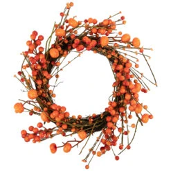 Red And Orange Berries With Mini Pumpkins Fall Harvest Wreath, 20-Inch, Unlit