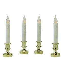 Set Of 4 White And Gold LED C5 Flickering Window Christmas Candle Lamp With Timer 8.5"