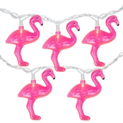 10ct Pink Flamingo Summer Patio String Light Set, 7.25ft White Wire