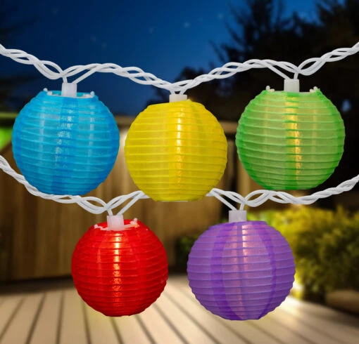 10-Count Multi-Color Round Lantern Patio String Light Set, 7.25ft. White Wire