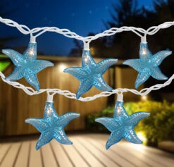 Set Of 10 Blue Starfish Novelty String Lights - 9ft White Wire