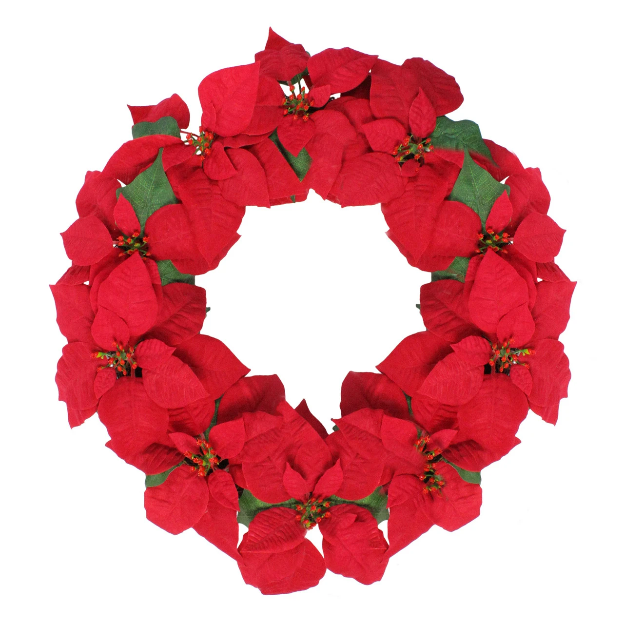 24" Red Artificial Poinsettia Flower Christmas Wreath - Unlit 3 24" Red Artificial Poinsettia Flower Christmas Wreath - Unlit