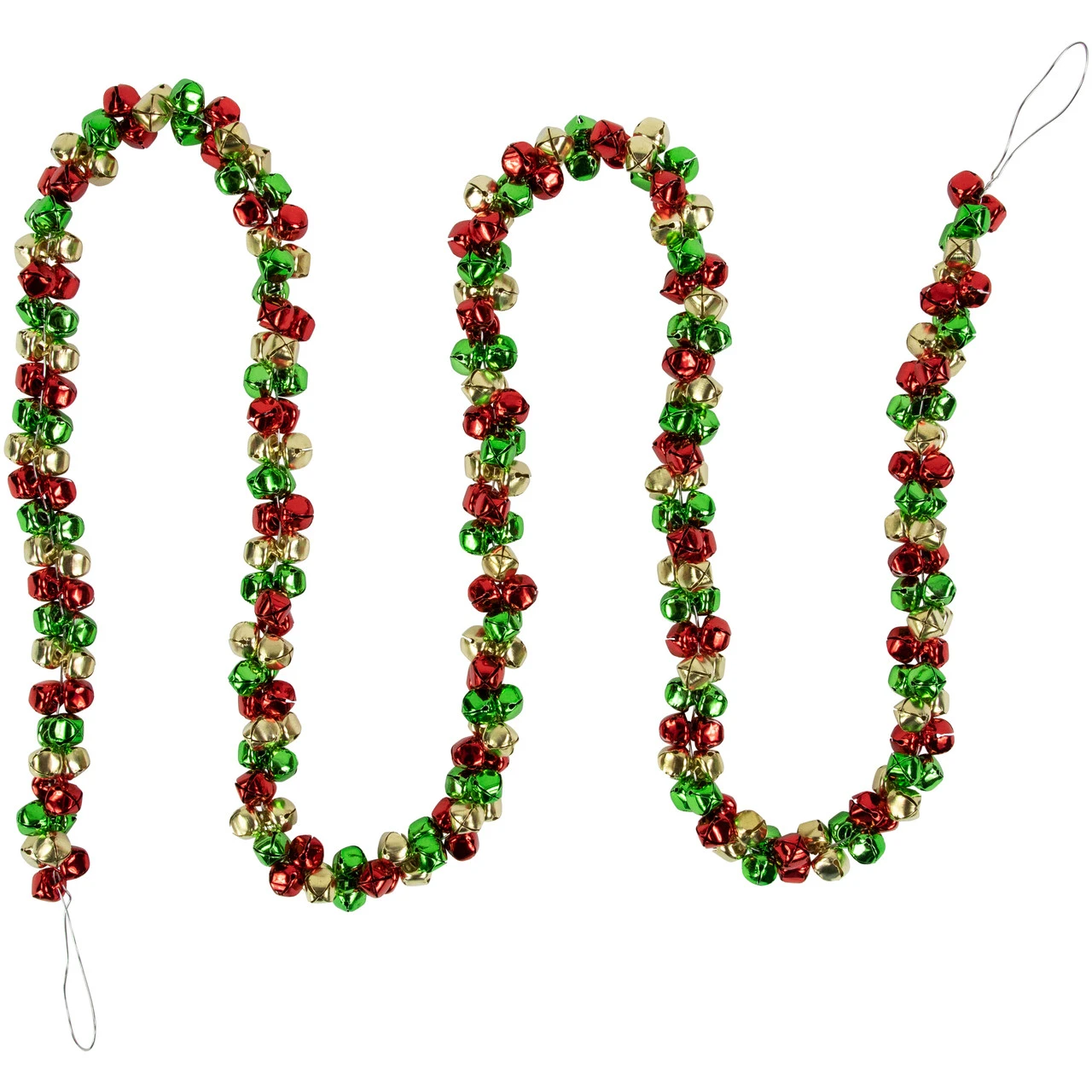 5' Green, Gold And Red Jingle Bell Christmas Garland, Unlit 3 5' Green, Gold And Red Jingle Bell Christmas Garland, Unlit