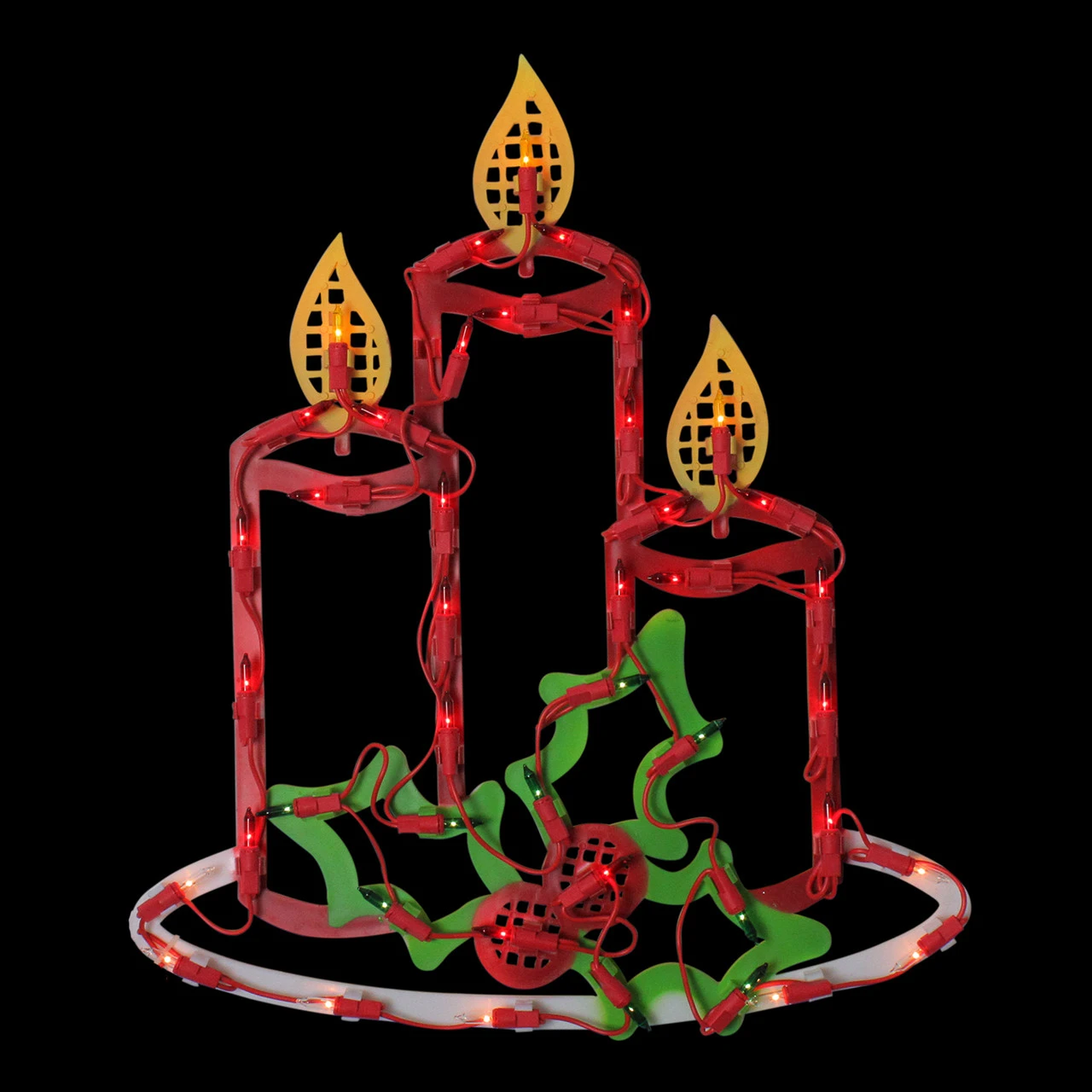 16.5" Lighted Candles With Holly And Berry Christmas Window Silhouette 3 16.5" Lighted Candles With Holly And Berry Christmas Window Silhouette