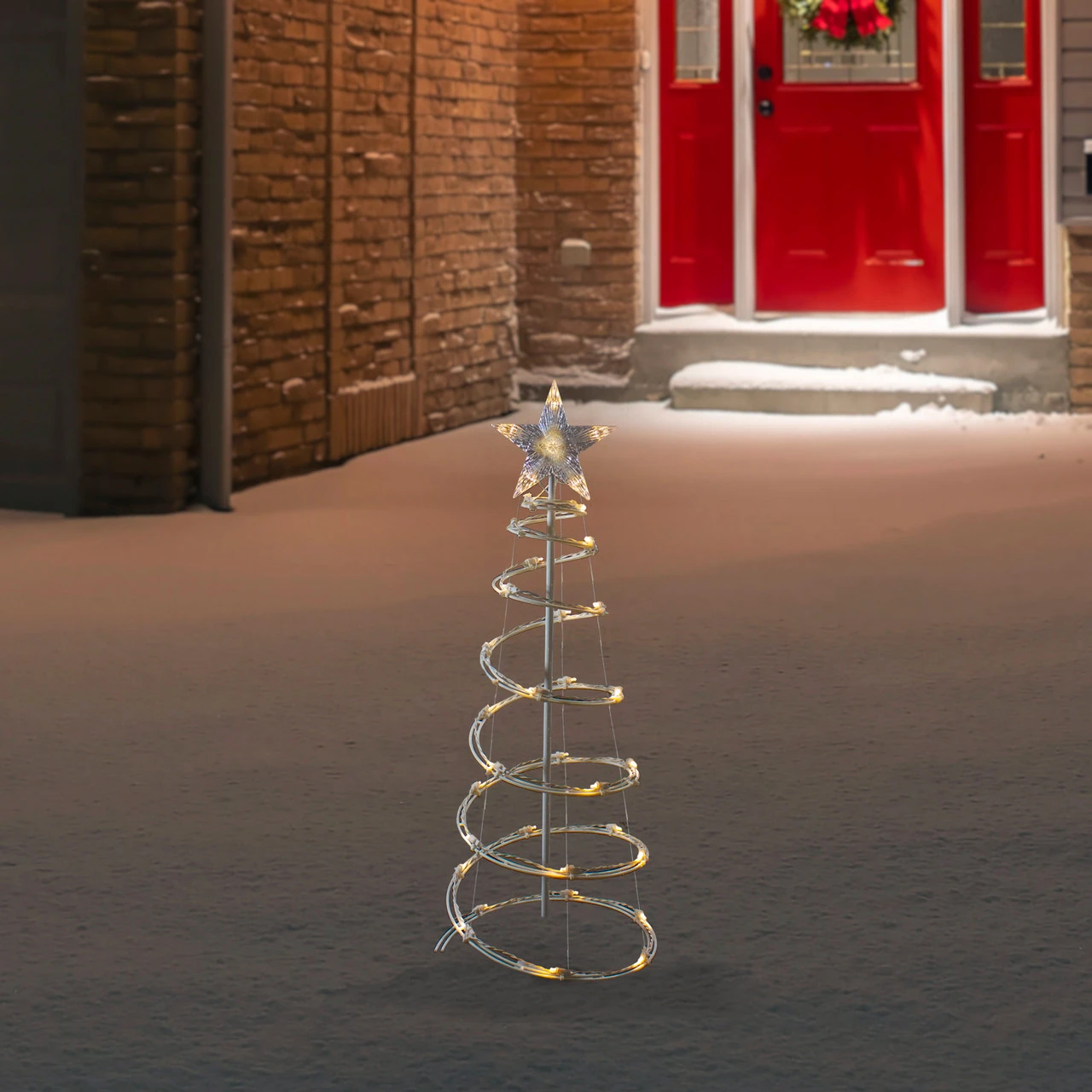 3ft LED Lighted Spiral Cone Tree Outdoor Christmas Decoration, Warm White Lights 4 3ft LED Lighted Spiral Cone Tree Outdoor Christmas Decoration, Warm White Lights - Image 2