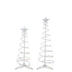 Set Of 2 LED Lighted Multi-Color Outdoor Spiral Christmas Cone Trees 3', 4'