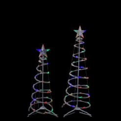 Set Of 2 LED Lighted Multi-Color Outdoor Spiral Christmas Cone Trees 3', 4' 8 Set Of 2 LED Lighted Multi-Color Outdoor Spiral Christmas Cone Trees 3', 4' -Optimal Christmas Shop northlight ys92336 2 18424.1667530329