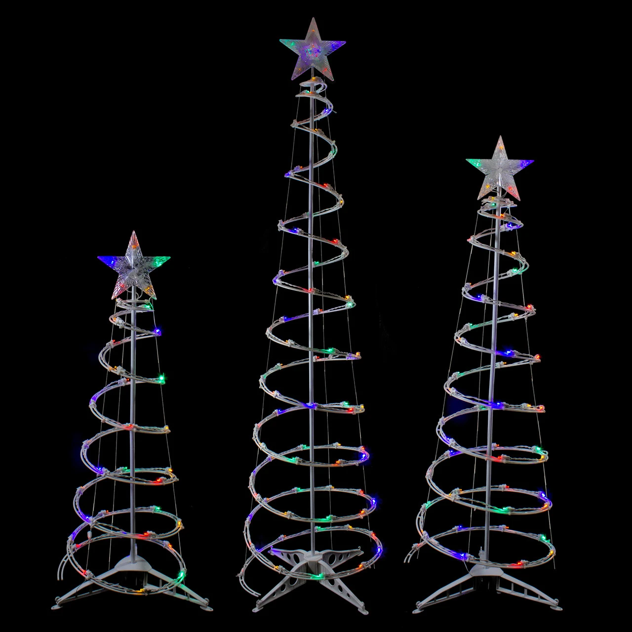 Set Of 3 LED Lighted Multi-Color Outdoor Spiral Christmas Cone Trees 3', 4', And 6' 5 Set Of 3 LED Lighted Multi-Color Outdoor Spiral Christmas Cone Trees 3', 4', And 6' - Image 3