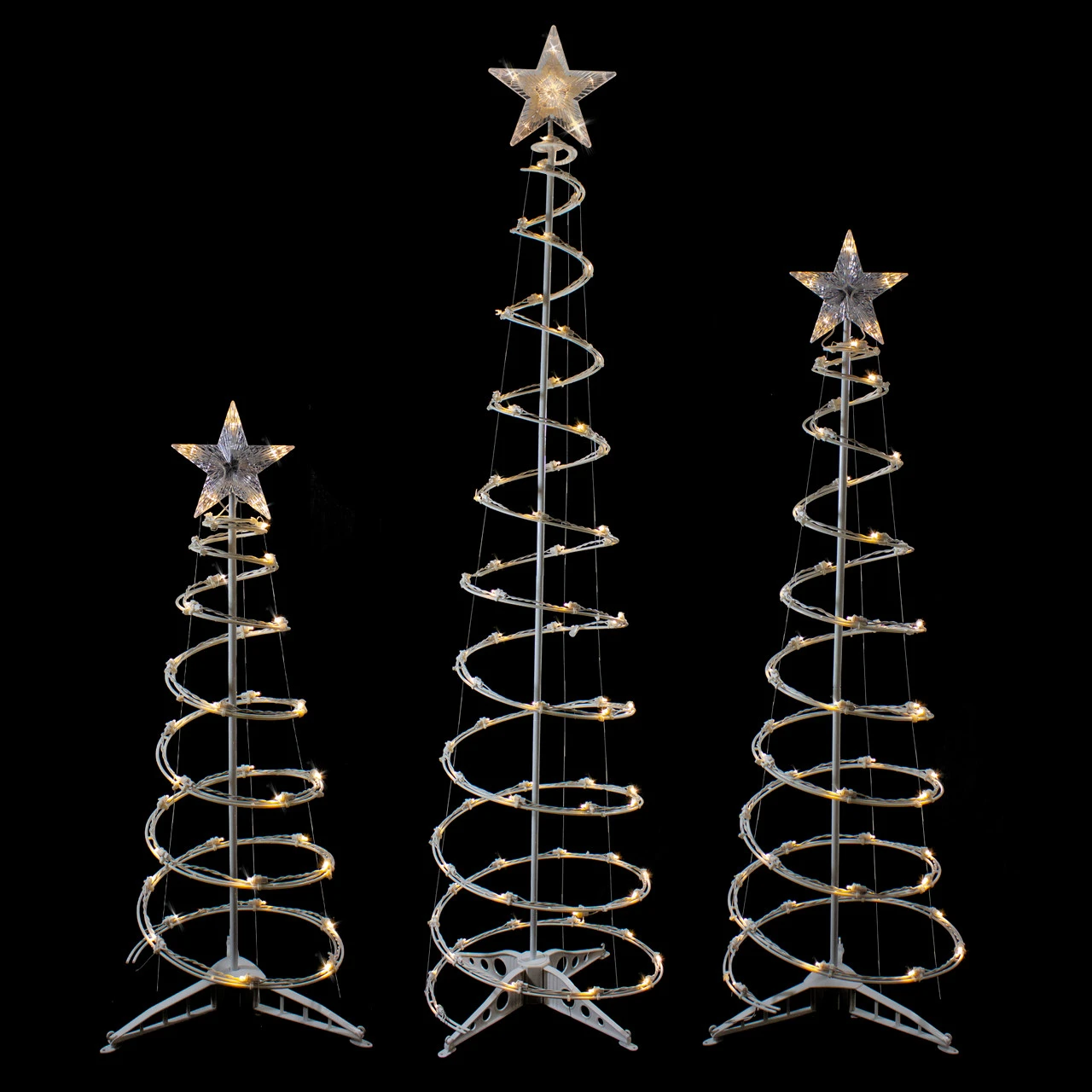 Set Of 3 LED Lighted Warm White Outdoor Spiral Christmas Cone Trees 3', 4', And 6' 5 Set Of 3 LED Lighted Warm White Outdoor Spiral Christmas Cone Trees 3', 4', And 6' - Image 3