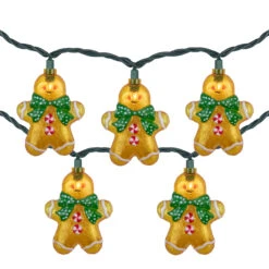 10ct Gingerbread Man Christmas Lights, Clear Lights, Green Wire