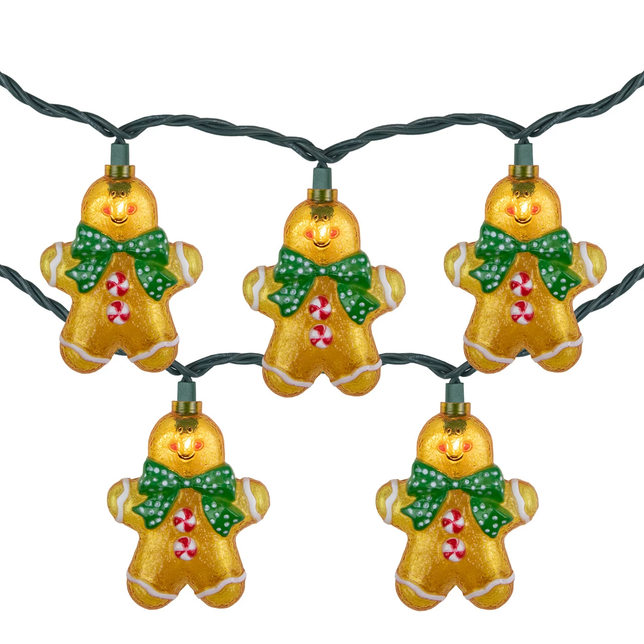 10ct Gingerbread Man Christmas Lights, Clear Lights, Green Wire 3 10ct Gingerbread Man Christmas Lights, Clear Lights, Green Wire