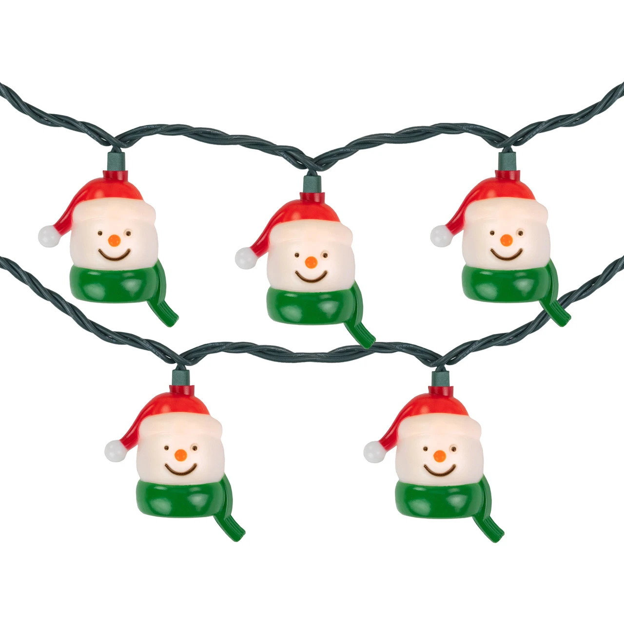 10 Count Snowman Heads With Scarves Christmas Light Set, 7.5ft Green Wire 3 10 Count Snowman Heads With Scarves Christmas Light Set, 7.5ft Green Wire