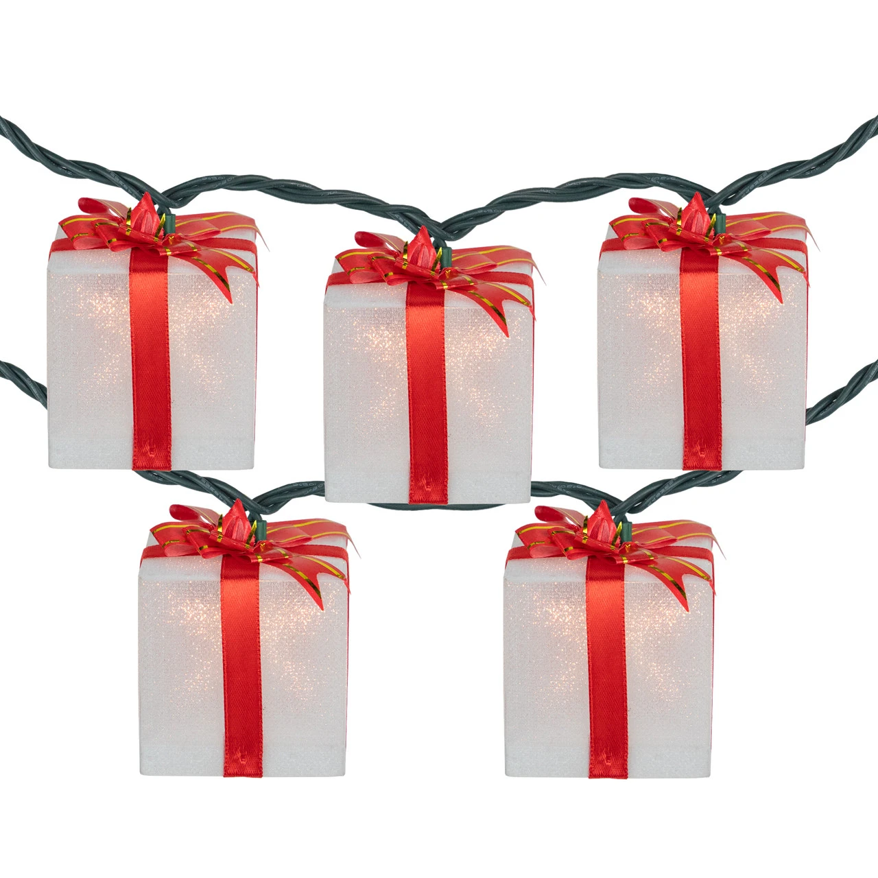 10-Count White And Red Christmas Present Light Set- 7.5ft, Green Wire 4 10-Count White And Red Christmas Present Light Set- 7.5ft, Green Wire - Image 2