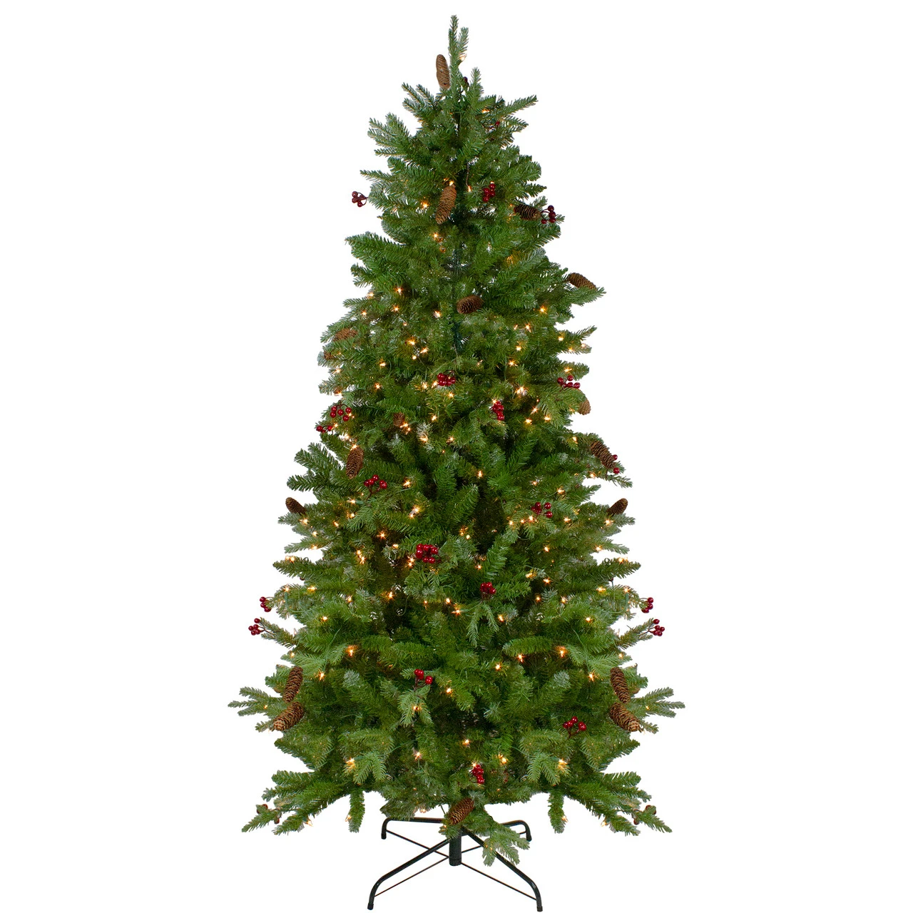 7.5’ Pre-Lit Mixed Winter Berry Pine Artificial Christmas Tree - Clear Lights 4 7.5’ Pre-Lit Mixed Winter Berry Pine Artificial Christmas Tree - Clear Lights - Image 2