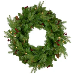 Pre-Lit Mixed Winter Berry Pine Artificial Christmas Wreath - 24-Inch, Clear Lights