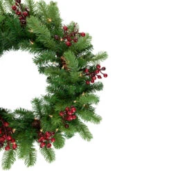 Pre-lit Noble Fir With Red Berries And Pine Cones Artificial Christmas Wreath - 24" - Clear Lights -Optimal Christmas Shop northlight z85340 2 updated2022 93552.1667643621