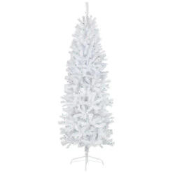 6.5’ Pre-Lit Slim Geneva White Spruce Artificial Christmas Tree, Green Lights