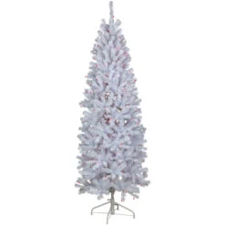 6.5’ Pre-Lit Slim Geneva White Spruce Artificial Christmas Tree, Pink Lights