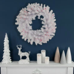 Pre-Lit Geneva White Spruce Artificial Christmas Wreath, 24-Inch, Pink Lights -Optimal Christmas Shop northlight z92378 2 updated2022 20819.1673314087