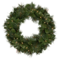 Mixed Beaver Pine Artificial Christmas Wreath, 24-Inch, Clear Lights