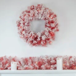 Pre-Lit Flocked Red Artificial Christmas Wreath, 24-Inch, Clear Lights -Optimal Christmas Shop northlight z92857 z92854 style 12855.1667530323