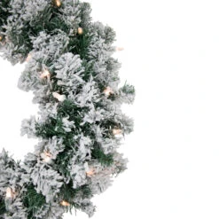 Pre-Lit Flocked Snow White Artificial Christmas Wreath, 24-Inch, Clear Lights -Optimal Christmas Shop northlight z92859 2 86969.1667028505