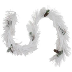 6' X 10" White Flocked Artificial Christmas Garland With Pine Cones, Unlit