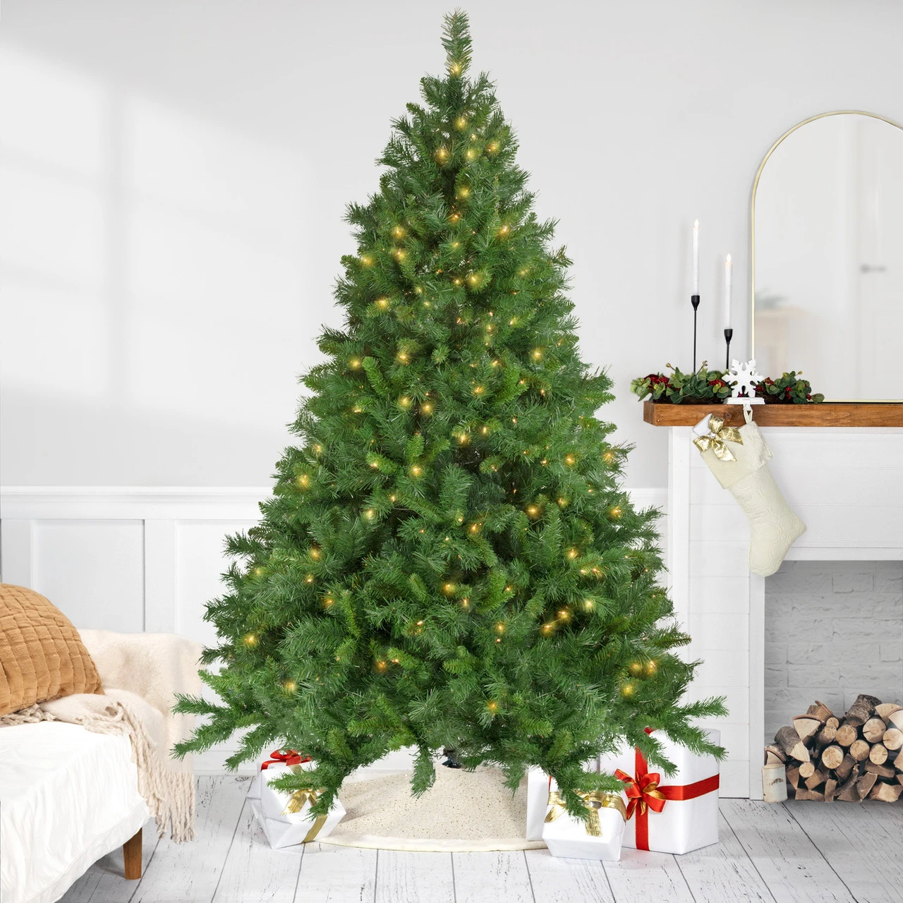 7.5' Pre-Lit Chatham Pine Artificial Christmas Tree, Clear Lights 3 7.5' Pre-Lit Chatham Pine Artificial Christmas Tree, Clear Lights