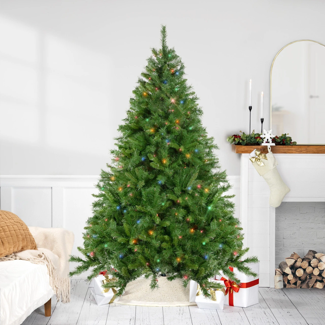 7.5' Pre-Lit Chatham Pine Artificial Christmas Tree, Multi-Color Lights 3 7.5' Pre-Lit Chatham Pine Artificial Christmas Tree, Multi-Color Lights