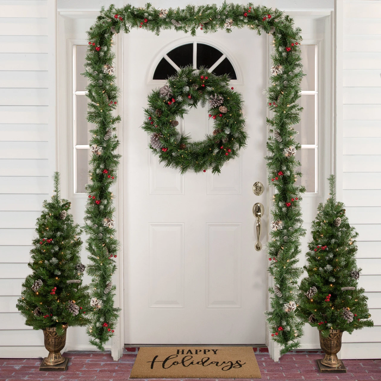 5-Piece Pre-Lit Frosted Verona Berry Pine Artificial Christmas Entryway Set 4 5-Piece Pre-Lit Frosted Verona Berry Pine Artificial Christmas Entryway Set - Image 2