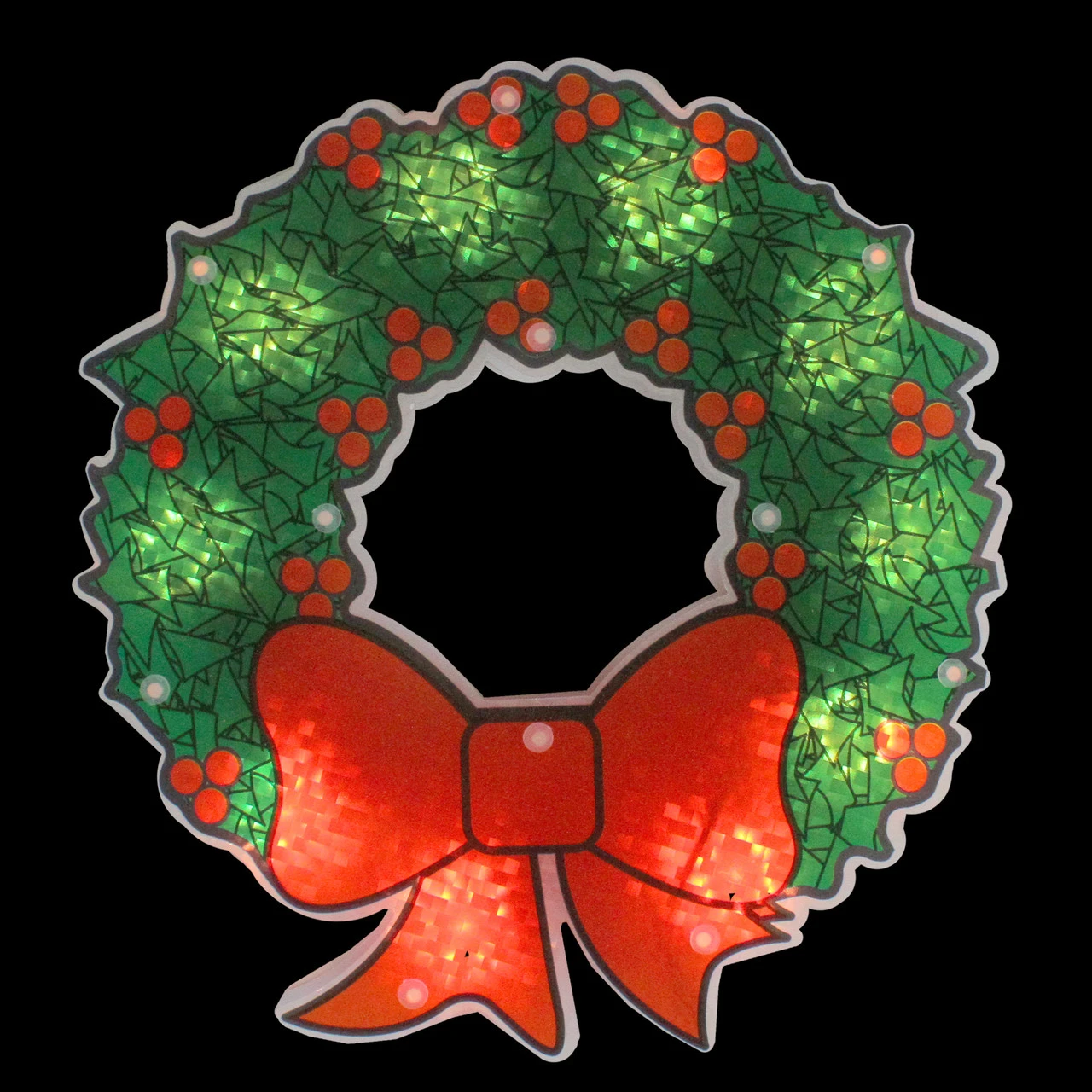 11" Green And Red Lighted Wreath Christmas Window Silhouette Decoration 4 11" Green And Red Lighted Wreath Christmas Window Silhouette Decoration - Image 2