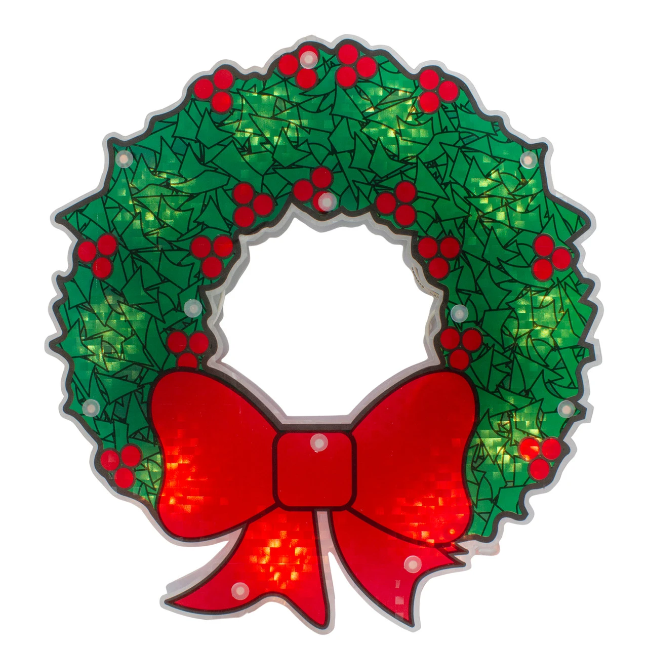 11" Green And Red Lighted Wreath Christmas Window Silhouette Decoration 3 11" Green And Red Lighted Wreath Christmas Window Silhouette Decoration