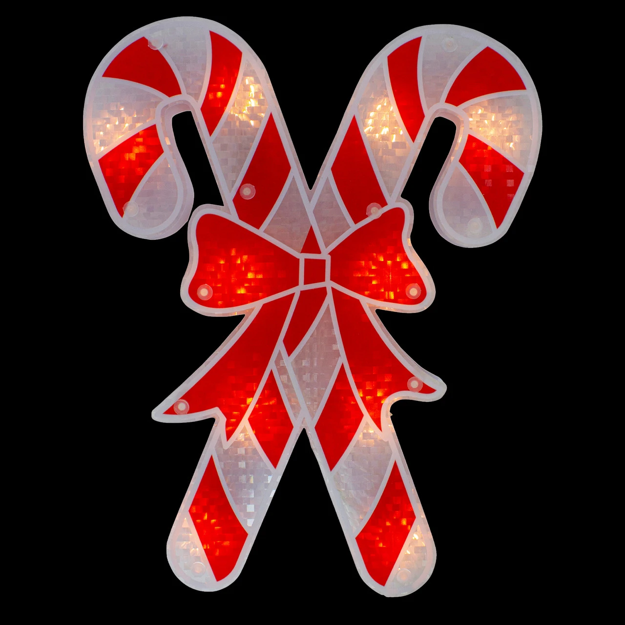 12" Lighted Red And White Holographic Candy Cane Christmas Window Silhouette Decor 4 12" Lighted Red And White Holographic Candy Cane Christmas Window Silhouette Decor - Image 2