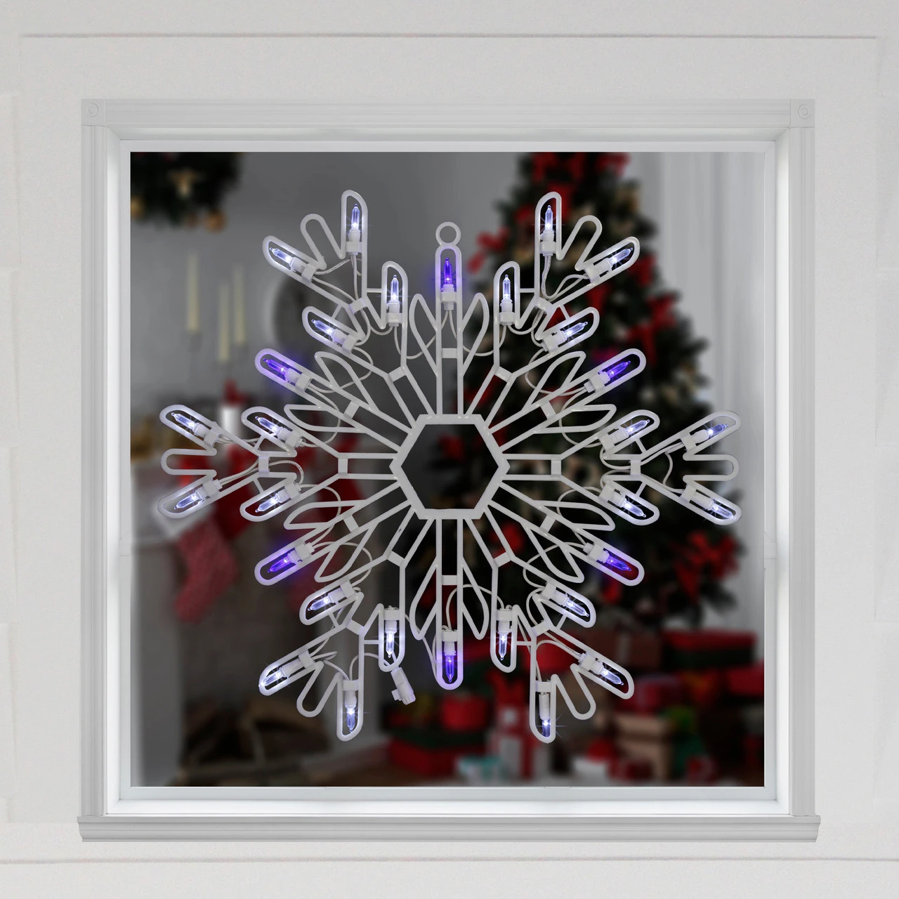 15" LED Lighted Pure White And Blue Snowflake Christmas Window Silhouette Decor 4 15" LED Lighted Pure White And Blue Snowflake Christmas Window Silhouette Decor - Image 2