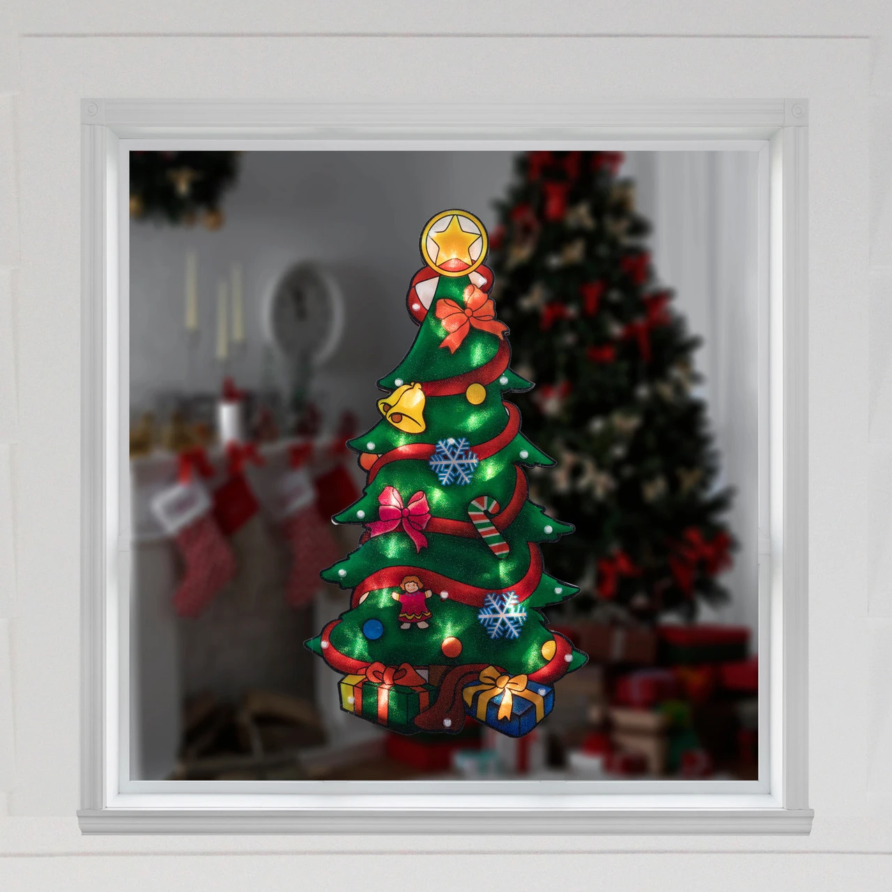 17.75" Lighted Christmas Tree With Presents Window Silhouette 4 17.75" Lighted Christmas Tree With Presents Window Silhouette - Image 2