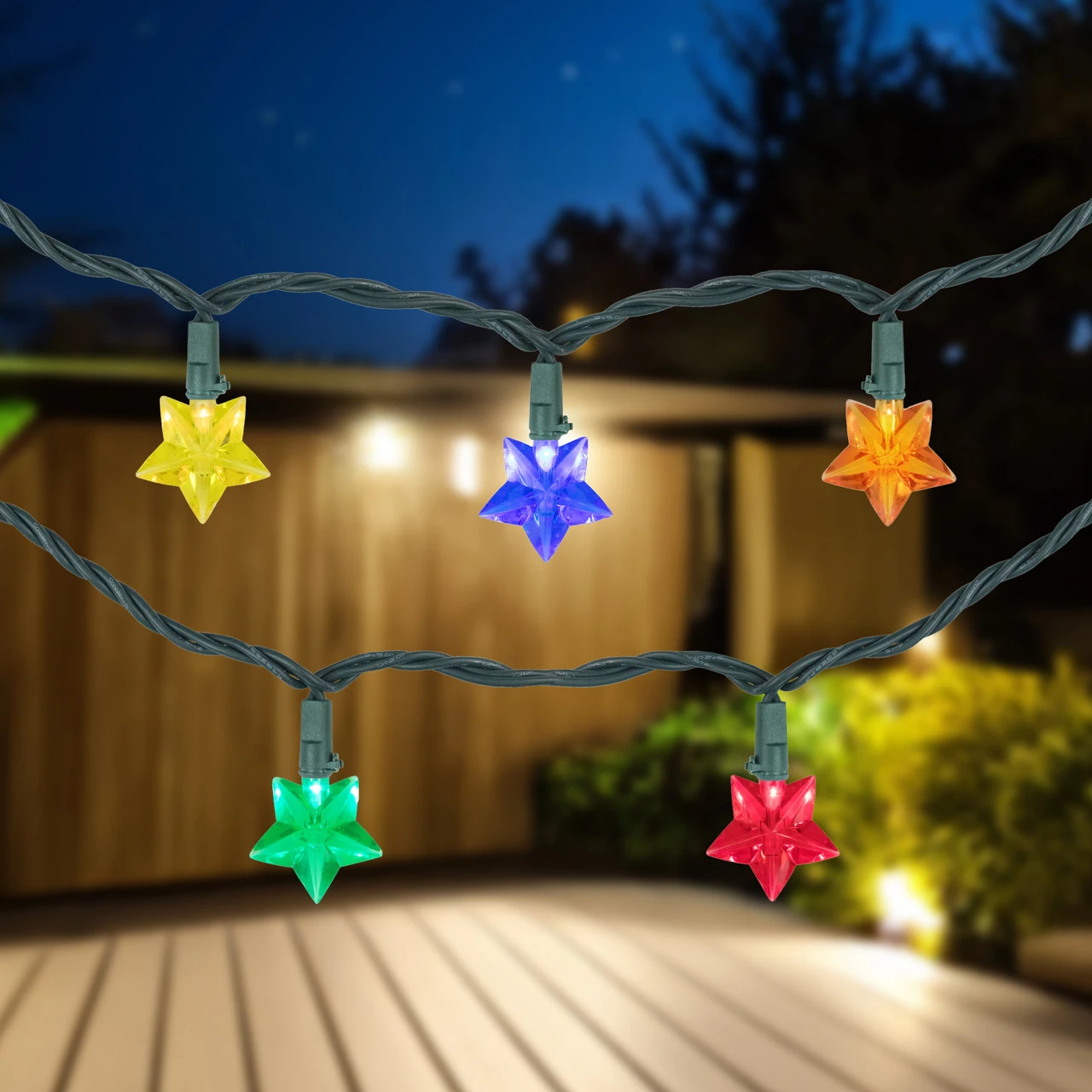 20-Count Multi-Colored Star Shaped LED Christmas Light Set- 4.5ft, Green Wire 3 20-Count Multi-Colored Star Shaped LED Christmas Light Set- 4.5ft, Green Wire