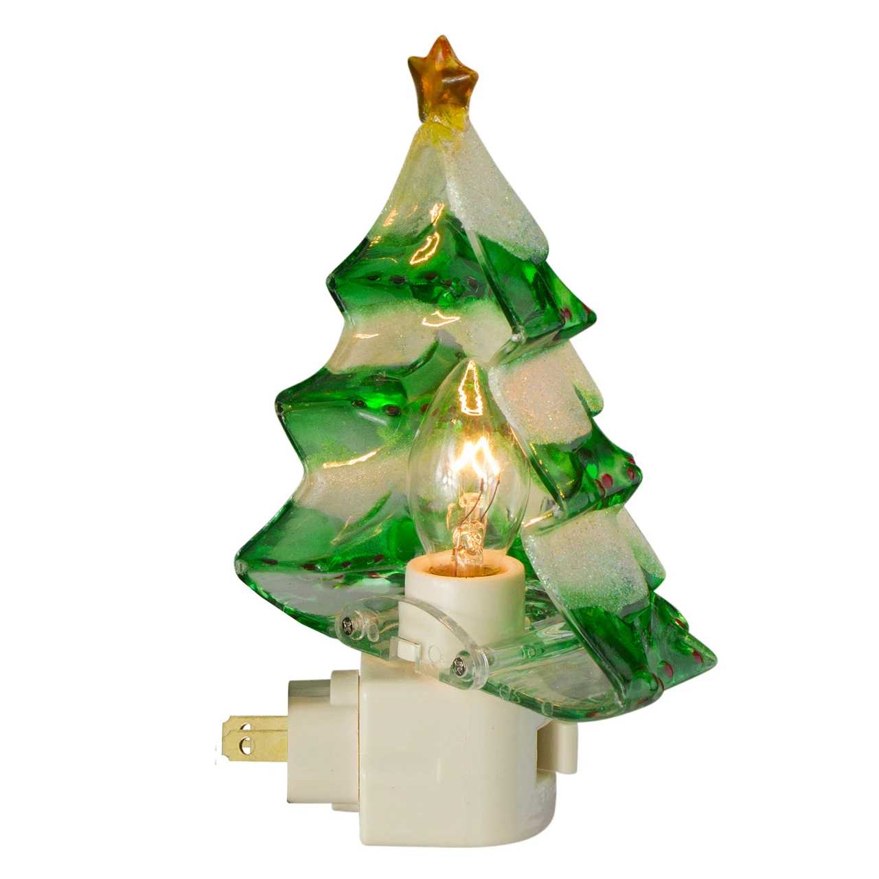 5.5" Green And White Beaded Frosted Christmas Tree Night Light 4 5.5" Green And White Beaded Frosted Christmas Tree Night Light - Image 2