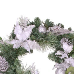 White Poinsettia And Pine Cone Artificial Christmas Wreath - 24-Inch, Unlit -Optimal Christmas Shop northlights84839b 30124.1667664526
