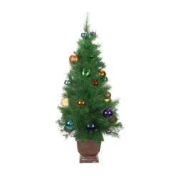 4' Potted Multi-Color Ball Ornament Artificial Christmas Tree - Unlit