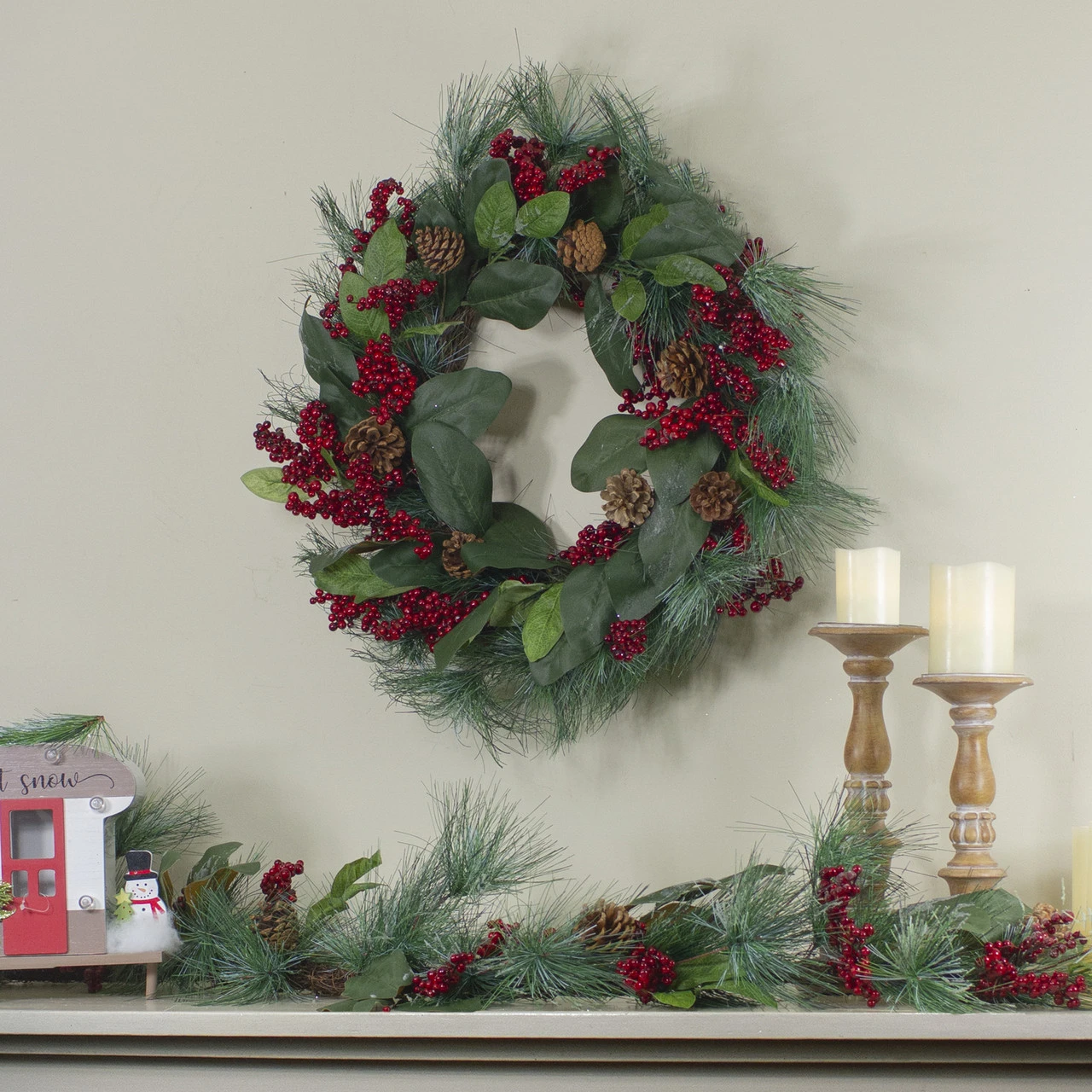 6' Leaves, Berry And Pine Needle Artificial Christmas Garland - Unlit 4 6' Leaves, Berry And Pine Needle Artificial Christmas Garland - Unlit - Image 2