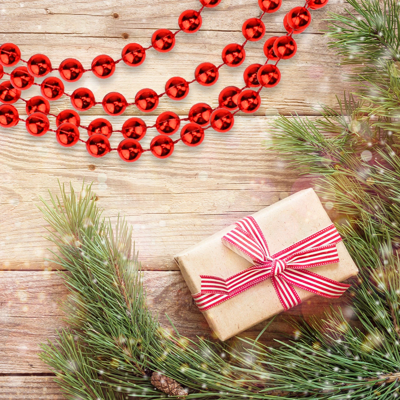 33' Shiny Red Round Beaded Christmas Garland 5 33' Shiny Red Round Beaded Christmas Garland - Image 3