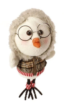 9" White And Brown Plaid Trimmed Hoodie Bird Christmas Ornament
