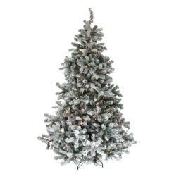 7.5' Pre-Lit Full Flocked Natural Emerald Artificial Christmas Tree - Warm Clear Lights