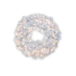 30" Wispy Willow Grande White Wreath With Clear Lights