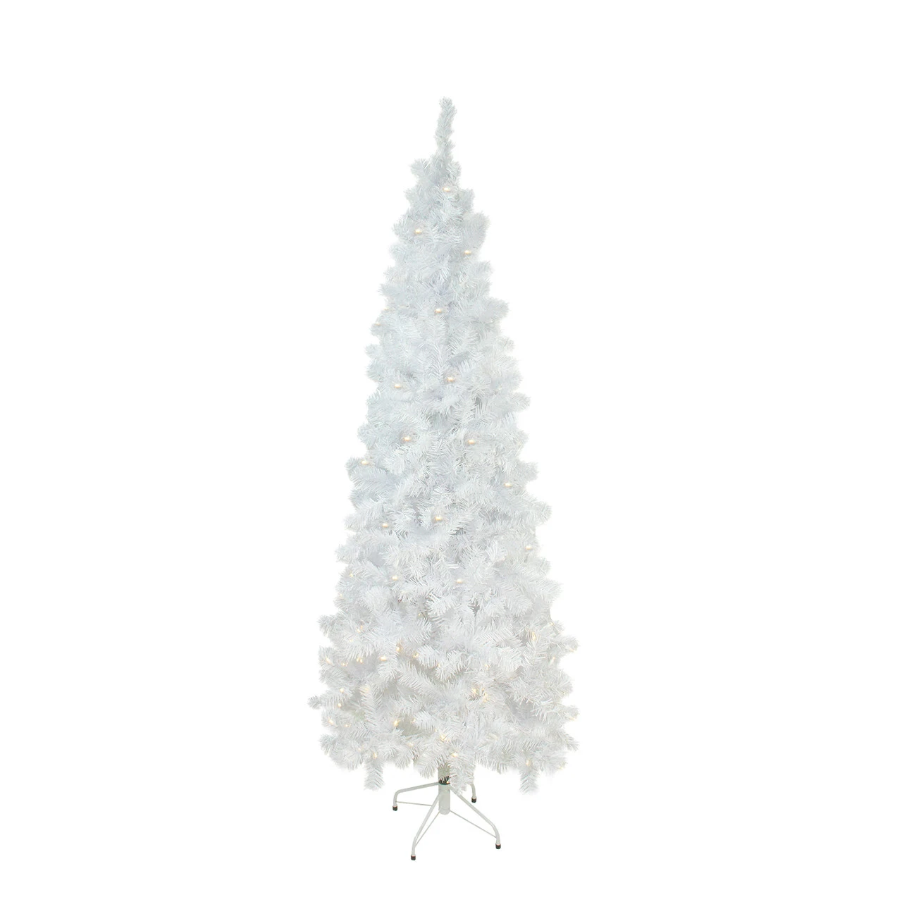 7.5' Pre-Lit White Pencil Pine Artificial Christmas Tree - Warm White LED Lights 3 7.5' Pre-Lit White Pencil Pine Artificial Christmas Tree - Warm White LED Lights