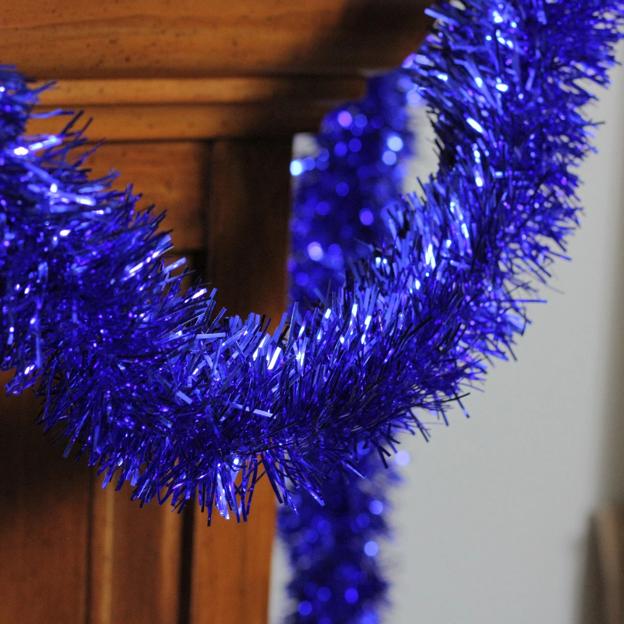 50' Shiny Lavish Blue Christmas And Hanukkah Foil Tinsel Garland - Unlit 4 50' Shiny Lavish Blue Christmas And Hanukkah Foil Tinsel Garland - Unlit - Image 2