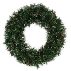 Pre-Lit Midnight Green Artificial Christmas Wreath - 48-Inch, Red Lights